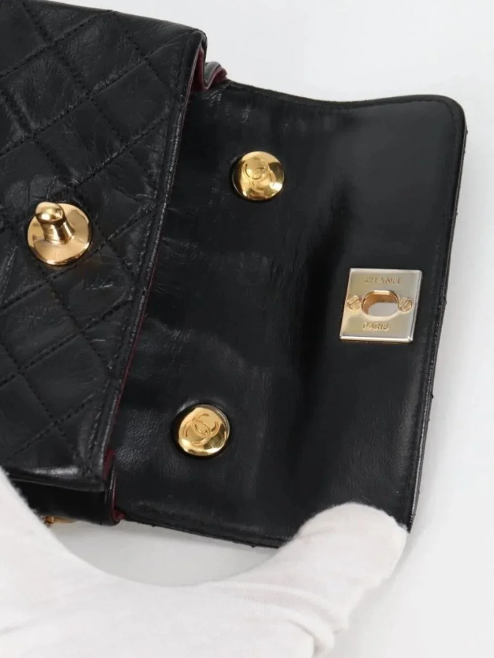 CHANEL Matelasse Chain Shoulder Bag Lamb Skin Black Gold CC Auth bs29080